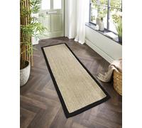 Lord of Rugs Sisal Area Rug with Hand Stitched Border, Non-Slip Durable Natural Modern Bordered Carpet for Living Room, Hallway Flatweave Rug Light Beige/Black Border, Runner 67 x 300 cm (2'3"x10')