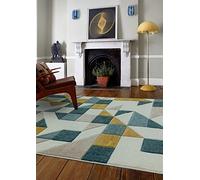 Lord of Rugs Sketch Modern Quality Hand Carved Pastel Multi Colours Geometric Shapes Patterns Living Room Bedroom Rug Soft Carpet Small 80x150cm (2'6"x5'0") SK03 Shapes Green