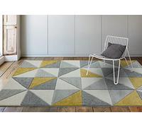 Lord of Rugs Sketch Modern Quality Hand Carved Pastel Multi Colours Geometric Shapes Patterns Living Room Bedroom Rug Soft Carpet X-Large 200x290 cm (6'7"x9'6") SK06 Cubic Ochre Grey