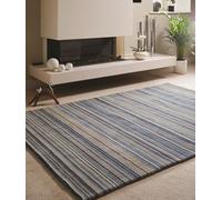 Lord of Rugs Stripes Wool Rug for Modern Contemporary Homes Living Room Bedroom Dining Room Carpet Soft Hand Made Colourful Striped Rug Blue Beige Small 80x150 cm (2'6"x5')