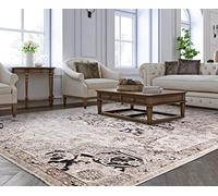 Lord of Rugs Traditional Classic Rug Modern Distressed Antique Medallion Floral Oriental Carpet for Living Room Bedroom Quality Rug Grey Silver Medium 120x166 cm (4'x5'5")