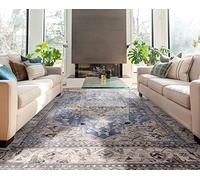 Lord of Rugs Traditional Classic Rug Modern Distressed Antique Medallion Floral Oriental Carpet for Living Room Bedroom Quality Rug Blue Large 160x240 cm (5'3"x7'10")