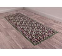 Lord of Rugs Traditional Poly Esta Rug for Living Room, Bedroom, Hallway Kitchen Non-Shedding Durable Classic Heritage Oriental Bordered Soft Area Rug Green, Runner 70 x 200 cm (2'4''x6'7'')