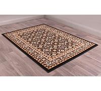 Lord of Rugs Traditional Poly Esta Rug for Living Room, Bedroom, Hallway Kitchen Non-Shedding Durable Classic Heritage Oriental Bordered Soft Area Rug Black, Large Size 160 x 230 cm (5'3"x7'7")