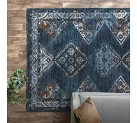 Lord of Rugs Traditional Rug Zola Bordered Floral Carpet Medallion Bedroom Living Room Classic Rug Kian Blue X-Large 195x290 cm (6'5"x9'7")