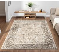 Lord of Rugs Traditional Vintage Rug for Dining Room, Living Room, Bedroom, Home Office, Kitchen Classic Bohomian Easy Care Rug Bordered Light Brown 553A2 Small 80x150 cm (2'6"x5')