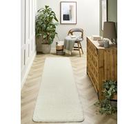 Lord of Rugs Washable Non-Slip Rug Shaggy Hall Runner Rug for Hallways Kitchen Bathroom Entrance Door Mat Living Room Bedside Bedroom Nursery Soft Plain Durable Runner Rug Ivory 67x200 cm (2'3"x6'7")
