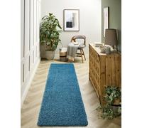 Lord of Rugs Washable Non-Slip Rug Shaggy Hall Runner Rug for Hallways Kitchen Bathroom Entrance Door Mat Living Room Bedside Bedroom Nursery Soft Plain Durable Runner Rug Teal 67x200 cm (2'3"x6'7")