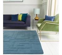 Lord of Rugs Wool Rug for Living Room Bedroom Plain Geometric Maze Pattern Hand Tufted Modern Classic Quality Rug Teal Blue Medium 120x170 cm (4'x5'6")