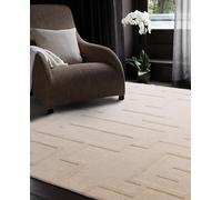 Lord of Rugs Wool Rug for Living Room Bedroom Plain Geometric Maze Pattern Hand Tufted Modern Classic Quality Rug Cream Large 160x230 cm (5'3"x7'7")