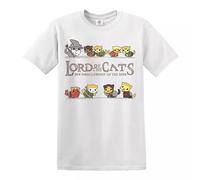 Lord of The Cats Funny Men's T-Shirt LOTR Kittens Cat Gift Top(White,L)