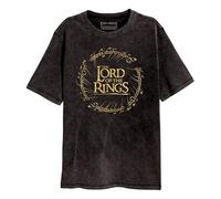 Lord Of The Rings Gold Foil Logo Adults Black Acid Wash T-Shirt - Large