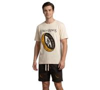 Lord Of The Rings Mens Cream Short Sleeve Pyjama Set | One Ring Graphic Print Shorts with Drawstring & Elasticated Waist | Short Leg Nightwear | Lord Of The Rings Merch - Large
