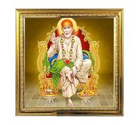 Lord Sai Baba India God Idol Photo Frame for Pooja| Hindu Bhagwan Devi Devta Photo Frame | Wall Decor Puja Temple Photo Frame 8.6 Inches
