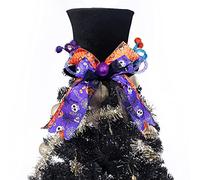Lordaeron Christmas Halloween Tree Topper Hat,Large Black Velvet Hat with Purple and Orange Bow Seasonal Holiday Decorations Tabletop Ornaments for Home