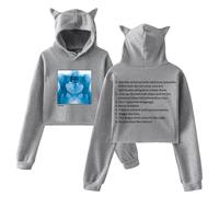 Lorde Virgin Hoodie Ultrasound World Tour 2025 Cat Ears Hooded Sweatshirt Long Sleeve Crop Top Women's Clothes (Gray,S)