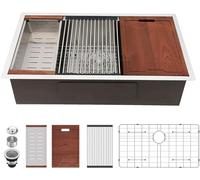 Lordear 32 Undermount Workstation Kitchen Sink - 32 x 19 x 10 inch Undermount Sink Workstation Ledge R10 Tight Radius Deep Single Bowl 16 Gauge Stainless Steel Kitchen Sink Basin