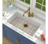 Lordear 33" Fireclay White Drop In Kitchen Sink 33x22 Inch