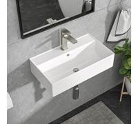 Lordear Wall Mount Bathroom Sink 21x12 Inch White Rectangle Vanity Sink with Overflow Faucet Hole Porcelain Ceramic Floating Bathroom Vessel Sinks, Wall Hung Wash Hand Basin