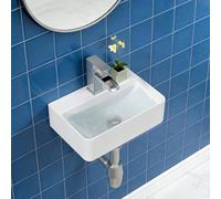 Lordear Wall Mounted Vessel Sink Floating Bathroom Sink Wall hung Small White Ceramic Wash Basin Sink 14.5x10x4.2 Inch