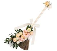 LORDLDS Wedding Broom DIY Jumping Broom for Wedding Ceremony 28 inch Tall Whisk with Artificial Roses/Green Leaves/Ribbons/Pearl