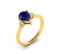 LORDS JEWELS 0.02 ct Diamond with 1.35ct Blue Sapphire Ring in 9k Yellow Gold | Diamond Rings for Women | Engagement Rings for Women | September Birthstone Ring | Birthday Gift for Her (Size Q)