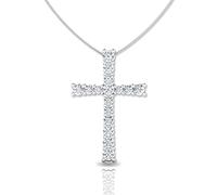 LORDS JEWELS 0.08 ct Diamond Necklace With Cross Pendant for Women in 9 kt Gold with Chain 46 cm | Gold Cross Pendant Necklace For Women (White Gold)