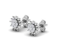 LORDS JEWELS 9ct White Gold Diamond Cluster Earrings for Women | 0.09ct Natural Untreated Certified Real Diamonds | Hallmarked Fine Jewellery | Elegant Gift Box Included (White Gold)