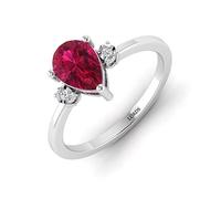 LORDS JEWELS 9k White Gold Ring Set with 1.15 carat Ruby Gemstone and 0.02ct Diamonds | Gemstone Ring For Her | July Birthstone Rings For Women | Engagement Rings For Women