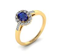 LORDS JEWELS 9k Yellow Gold Ring Set with 1.00 carat Blue Sapphire and 0.09ct Diamonds | Gemstone Ring For Her | September Birthstone Rings For Women | Engagement Rings For Women | Wedding Ring