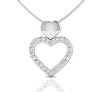 LORDS JEWELS Diamond Heart Necklace for Women - 0.07ct Natural Diamond Pendant in 9kt White Gold 46cm Chain - Fine Jewelry Gift for Her