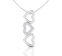 LORDS JEWELS Diamond Necklace for Women - 0.03ct Natural Diamond Pendant in 9kt White Gold with 46cm White Gold Chain - Fine Jewelry Gift for Her (Three Hearts)