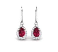Lords Jewels Ruby Birthstone Dangly Earring Set with 0.54ct Gemstone and 0.08ct Diamonds | Handmade Drop Ruby Earrings For Girls & Women (White Gold)