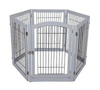 Lords & Labradors Grey Wooden Puppy Playpen Enclosure With Gate | 6 Panel Heavy Duty Foldable Puppy Safety Metal & Wood Pen | Suitable For All Breeds | Training & Safety For Dogs