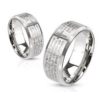 Lord's Prayer Laser Etched Brushed Finish Stainless Steel Ring with Cross (11)