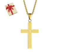 Lord's Prayer Scibble Cross Necklace, Mens Lords Prayer Cross Pendant Necklace, Silver, Stainless Steel Mens Lords Prayers-Cross Pendant Necklaces, Stainless Steel Men Womens (gold)