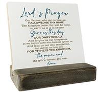 Lord's Prayer Wood Plaque Gift, Our Father, Who Art In Heaven, Hallowed Be Thy Name. Thy Kingdom Come, Plaque with Wooden Stand, Meaningful Wood Sign Plaque Gift, Christian Family Religious Home Décor