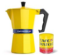 LORD'S ROCKS Café Bustelo Stovetop Espresso Maker - 600ml Cup Moka Pot Coffee Percolator, Durable Aluminum with Heat-Resistant Handle, Bold Yellow Design - Authentic Café-Style Coffee at Home