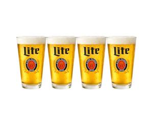 LORD'S ROCKS Miller Lite Beer Glasses 16oz Pint Glass - Set of 4 Authentically Licensed Compatible