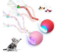 LORDTEC 2Packs Interactive Cat Toys for Indoor Cats, Interactive Cat Ball Toy with Elastic Mesh Tail, Automatic Cat/Kitten Toys with Chirping & Motion Activate, Cat Toys for Bored Indoor (Pink+Red)