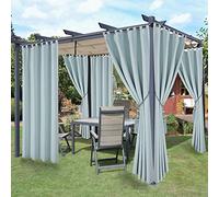 LORDTEX Waterproof Indoor/Outdoor Curtains for Patio - Thermal Insulated, Sun Blocking Detachable Sticky Tab Top Blackout Curtains for Bedroom, Porch, Pergola, 52 x 84 inch, 2 Panels, Seafoam