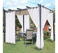 LORDTEX Waterproof Indoor/Outdoor Curtains for Patio - Thermal Insulated, Sun Blocking Detachable Sticky Tab Top Blackout Curtains for Bedroom, Porch, Pergola, Cabana, 52 x 95 inch, 2 Panels, White