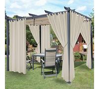 LORDTEX Waterproof Indoor/Outdoor Curtains for Patio - Thermal Insulated, Sun Blocking Detachable Sticky Tab Top Blackout Curtains for Bedroom, Porch, Cabana, 52 x 95 inch, 2 Panels, Vanilla
