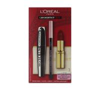 L'Oreal Black Masacara Eyeliner and Red Lipstick Make Up Set I am Worth It Reds