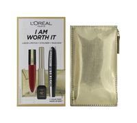 L'Oreal Collagene 24H Volume Black Mascara & Eyeliner Red Lipstick Set