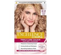 L'Oréal Excellence Créme 8.12 Natural Frosted Beige Blonde: 100% Grey Coverage, Hyaluronic Acid for 10x Nourished, 2x Shinier Hair. Achieve a cool, luminous frosted beige blonde.