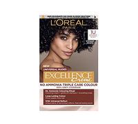 L'Oréal Excellence Nudes 1U Universal Black: 100% Grey Coverage, Flattering for All Hair Textures. Achieve a natural-looking black with a subtle, universal reflect that enhances your complexion.