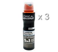 L'OREAL MEN EXPERT CARBON PROTECT ANTI-PERSPIRANT DEODORANT 150ML 3 OR 6 PACK