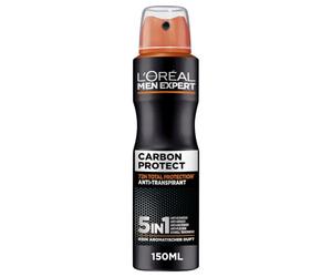 L'Oréal Men Expert Deodorant for Men, 5-in-1 Deodorant Spray Against Odours, Moisture, Bacteria and White Residue for up to 48 Hours of Freshness, Carbon Protect, 6 x 150 ml