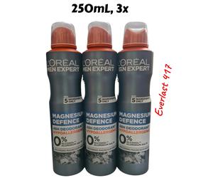 LOreal Men Expert Magnesium Defence 48H Deodorant 0% Alcohol, 250mL, 3x